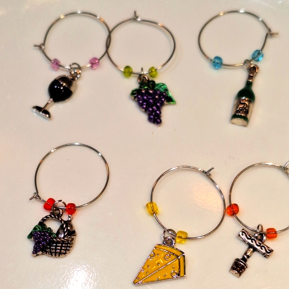 6 WineGlass Charms (wine theme)